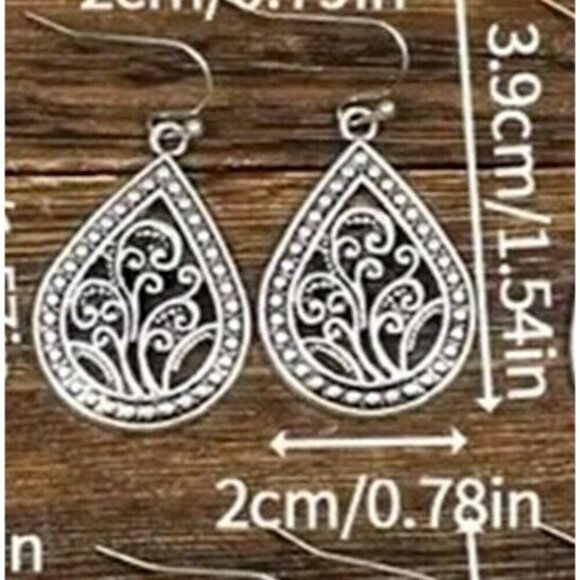 SILVER Cut Out Earring Everyday Unique Artistic LIGHTWEIGHT Dangle Jewelry - Picture 3 of 3